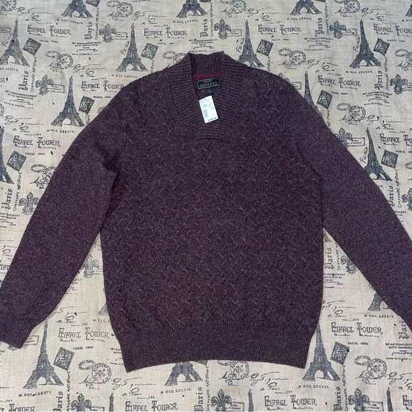 Jos A Bank MensGrey/BurgundyReserve Knit Wool Blend Shawl Collar Sweater